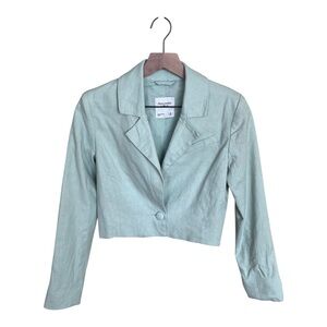 Abercrombie Cropped Linen-Blend Blazer - Green XS